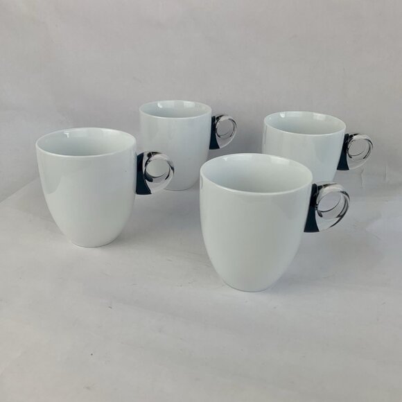 GUZZINI Feeling Mugs Porcelain Black Acrylic Handle Set x 4 Coffee Cup Italy Mod - Picture 1 of 7